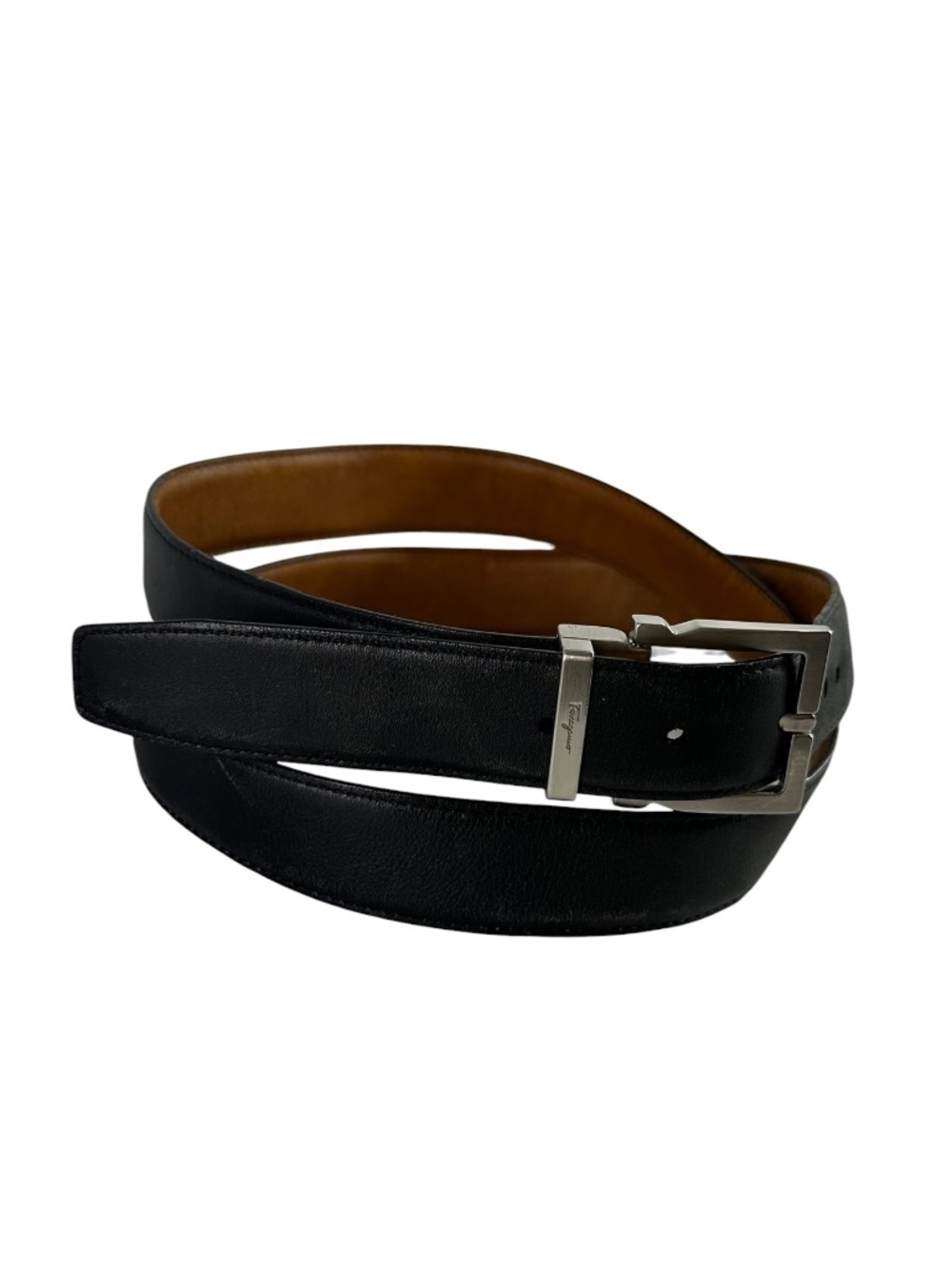 Genuine Vintage SALVATORE FERRAGAMO Reversible Black Tan Leather Belt 38